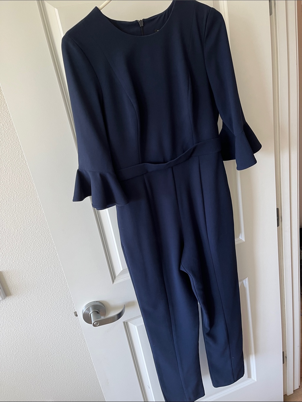 Black Halo Navy Blue Long Sleeve Jumpsuit With Ruffle Cuffs
